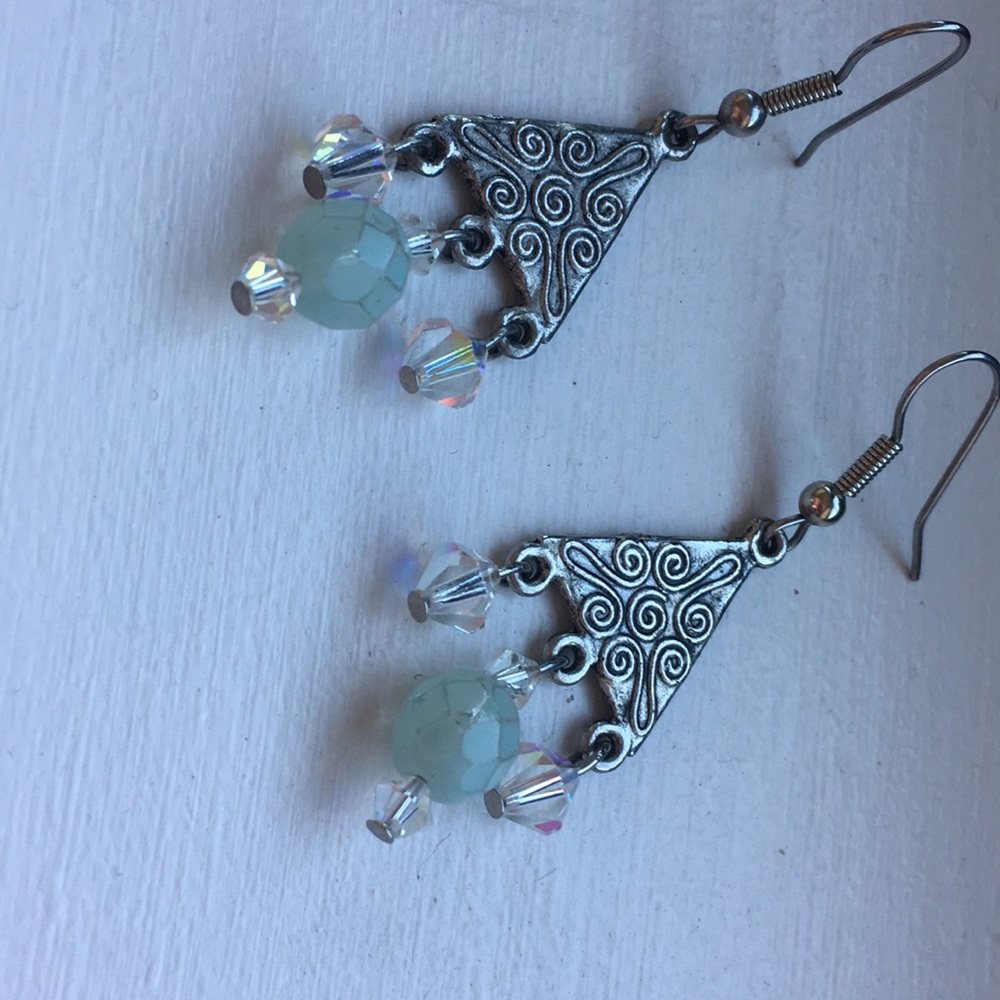 Blue Crystal Dangle Earrings - Picture 2 of 2